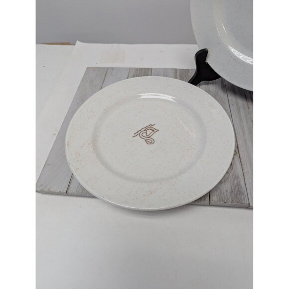 Vintage Schwans Set of 3 Dinner Plates White Brown Speckles Swan Logo 10 1/2" - Picture 4 of 7